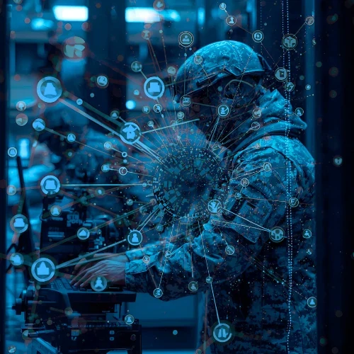 Soldier at a networked command workstation